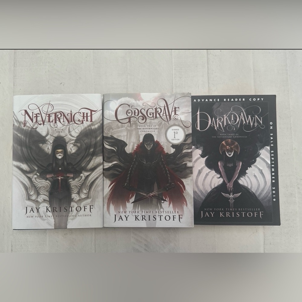 Jay Kristoff Nevernight trilogy: Nevernight, Godsgrave, Darkdawn ARC